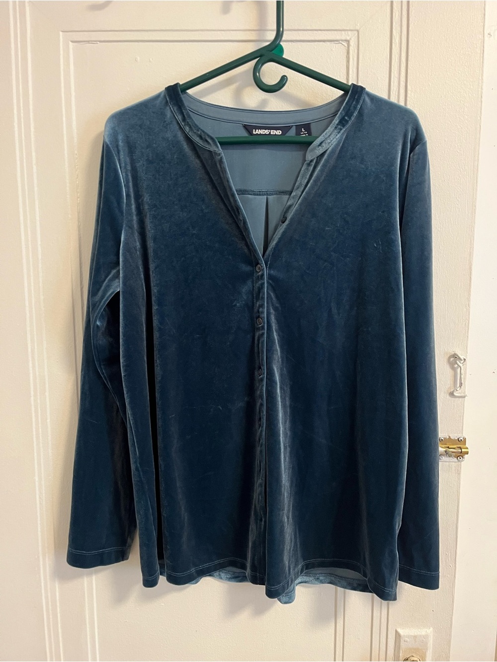 Lands' End Crushed Velvet Long Sleeve Button Top